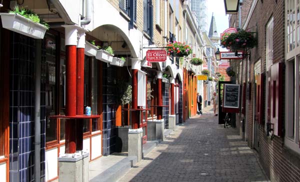 A colourful back street in the old centre of Utrecht