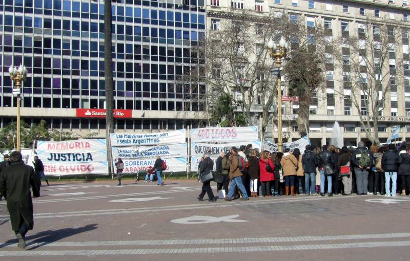 Protest banners in Plaza de Mayo