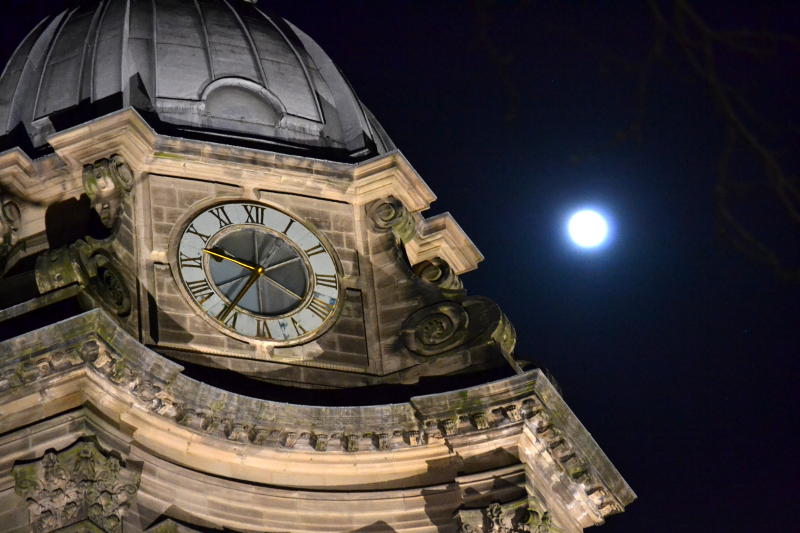 Birmingham Cathedral clock and the full moon