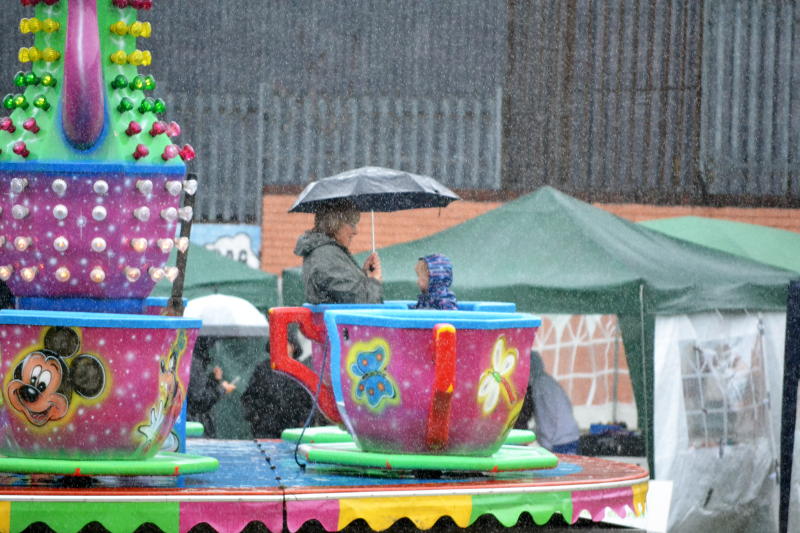 Cup and saucer ride in the rain