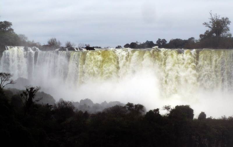 A waterfall generates huge amounts of spray