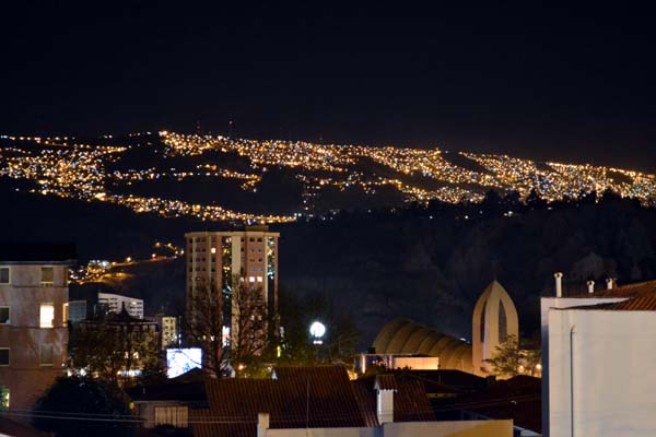 Lights on the mountains at night