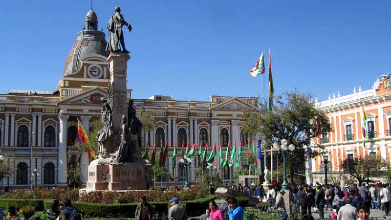 A city square, surrounded by Government buildings