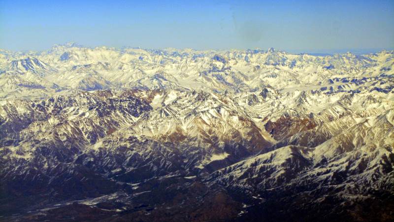 Aerial view of the snow-covered Andes