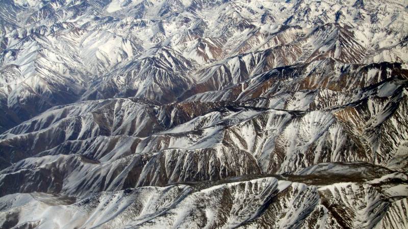 Aerial view of the snow-covered Andes