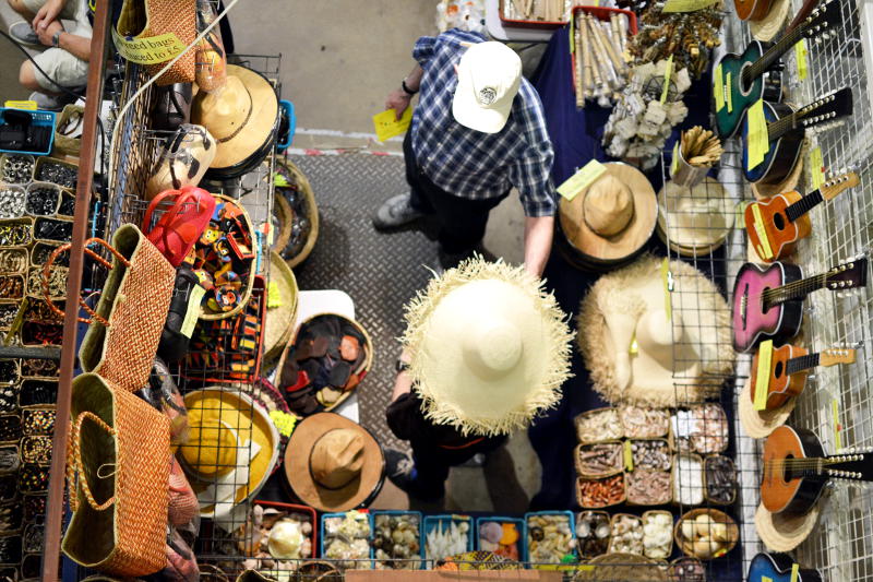 Looking down on a hat stall