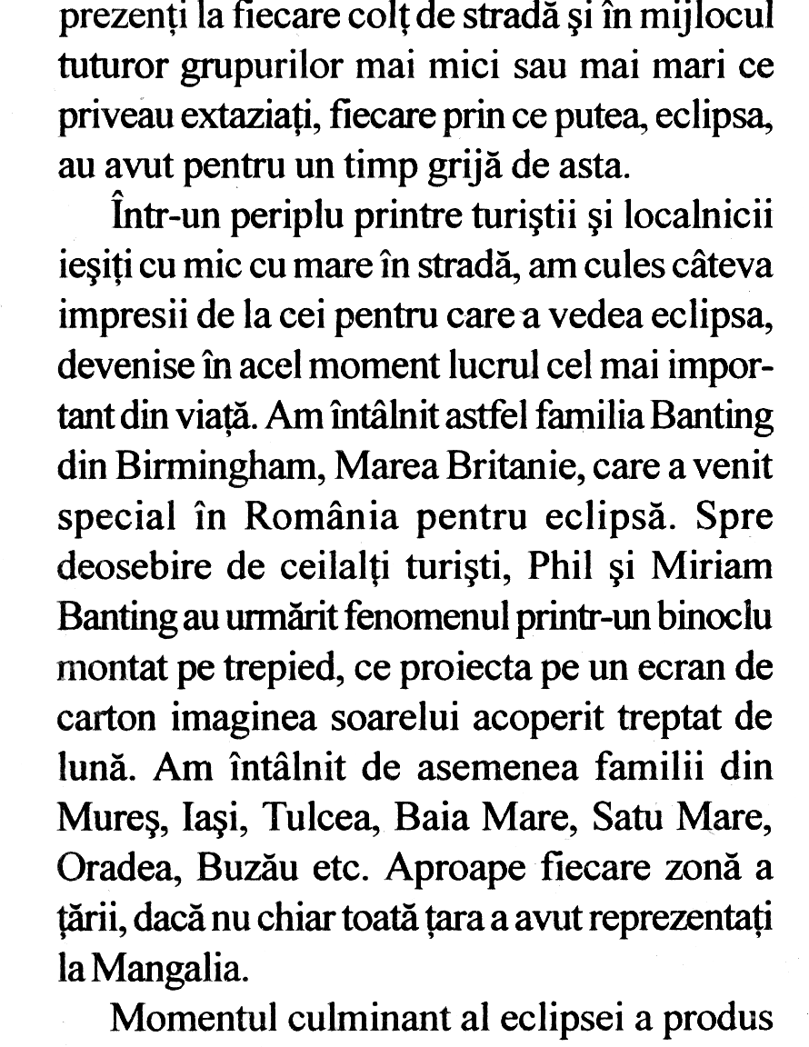 Extract from a Romanian newspaper article about the eclipse