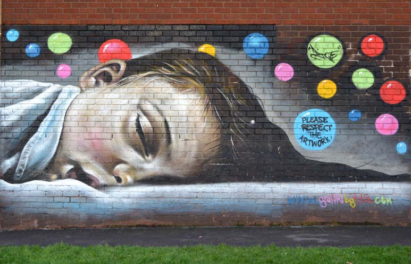 The Sleeping Child mural in Stirchley Park