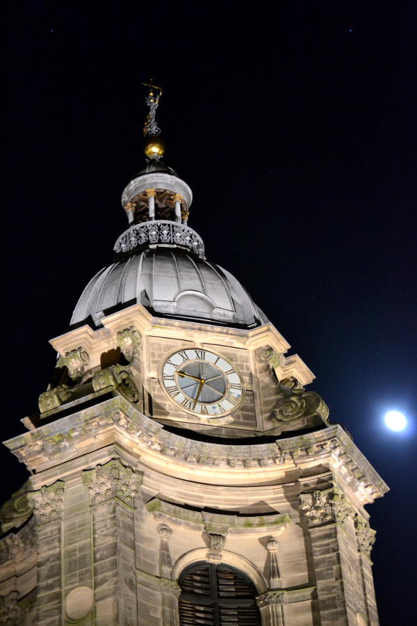 Birmingham Cathedral spire and the full moon