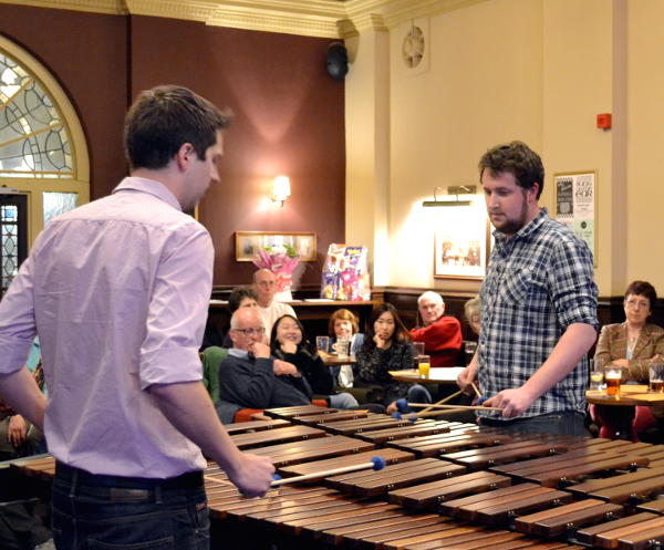 Ross and James playing the marimba