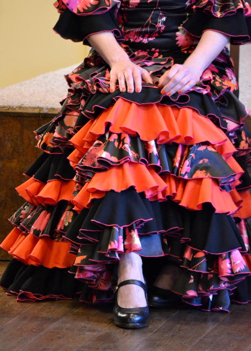 Closeup of a red flamenco dress