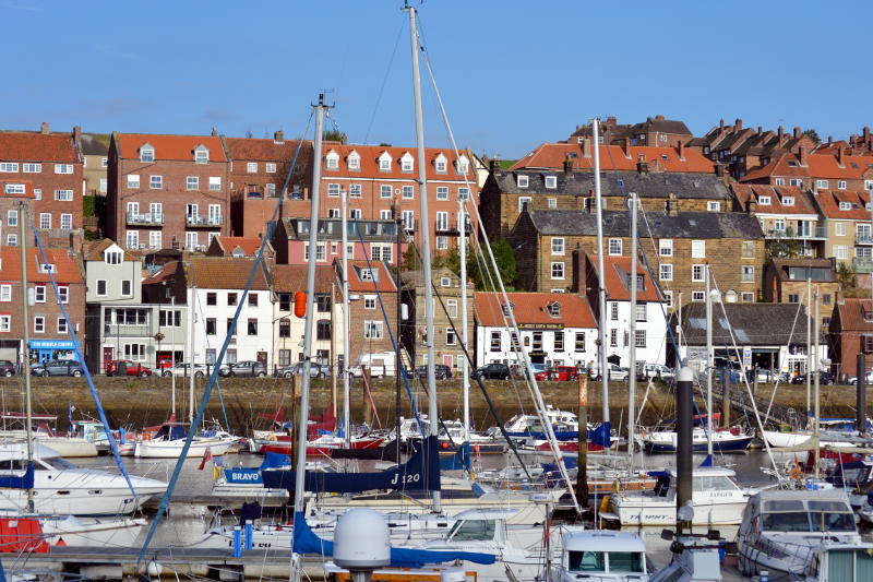 Whitby harbour and houses