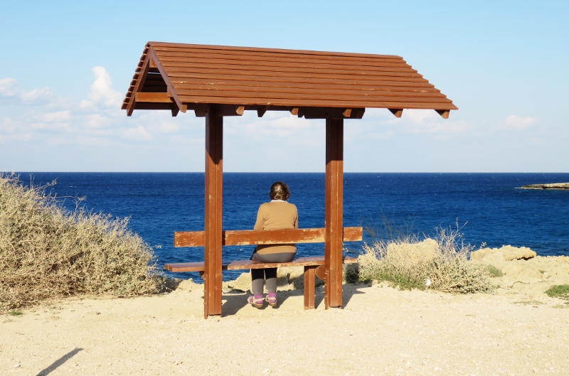 Miriam looking out to sea at Cape Gkreko