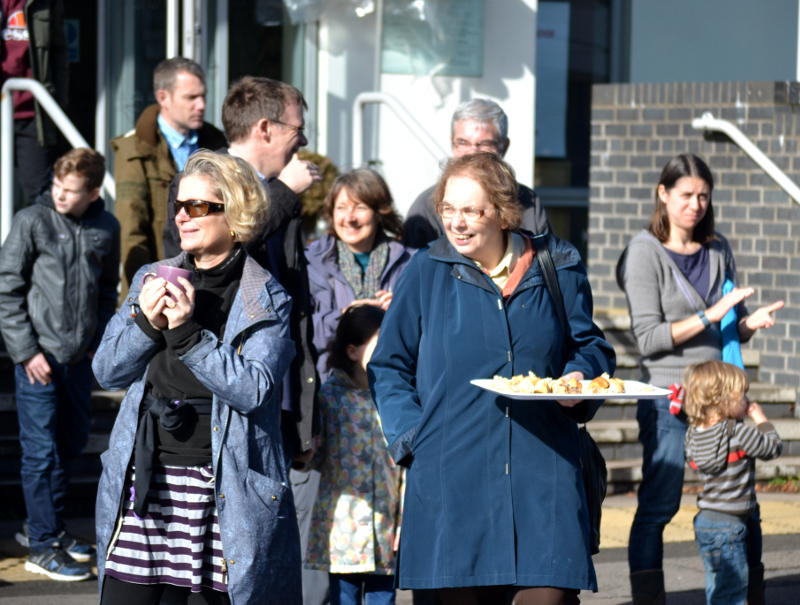 Miriam with spectators outside Christ Church