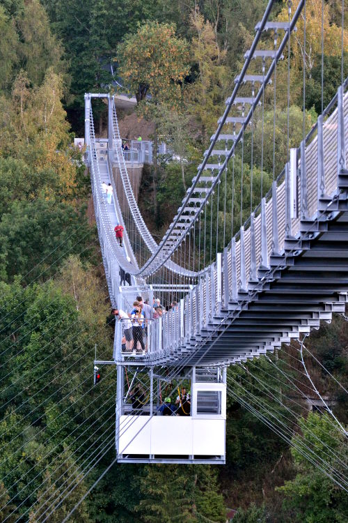 Looking along a hanging bridge