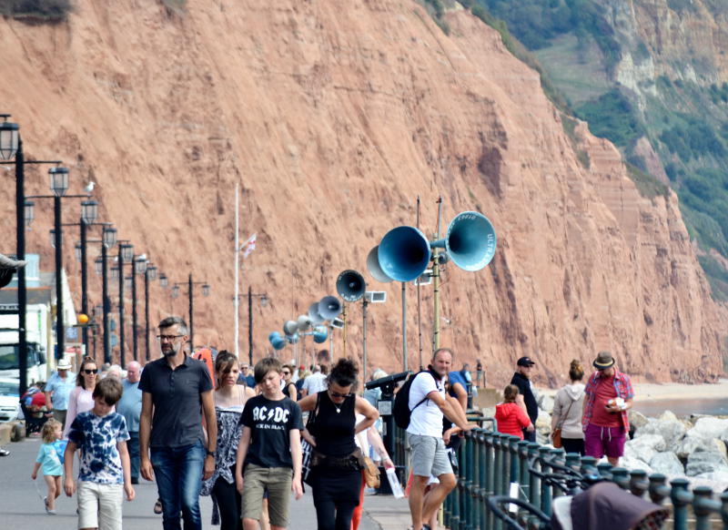 A row of loudspeakers along the front at Sidmouth