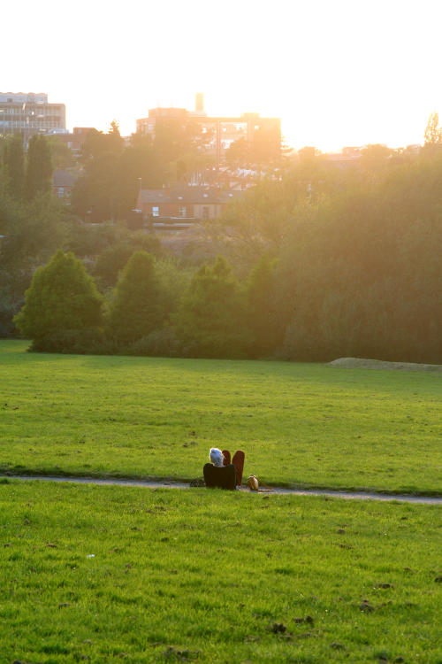 Lying on the ground looking at the sunset