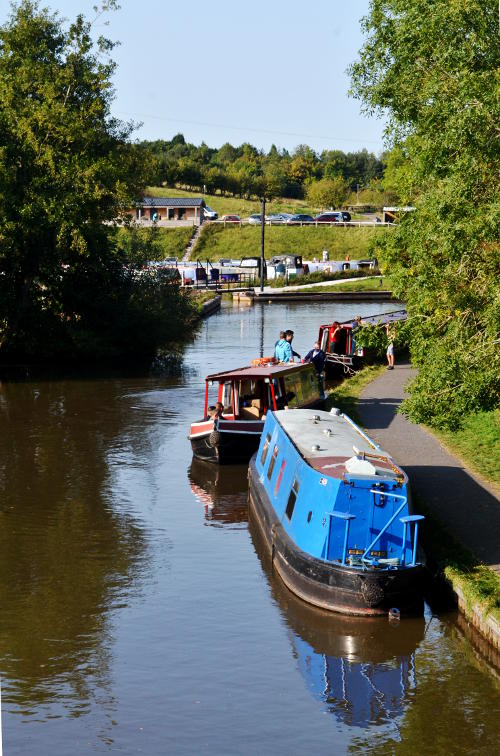 Boats moored along a canal