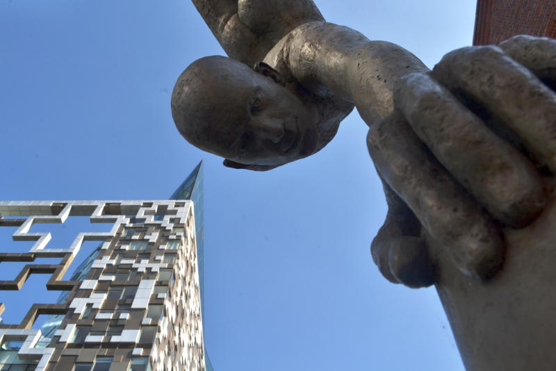 Looking up at sculpture and the Cube