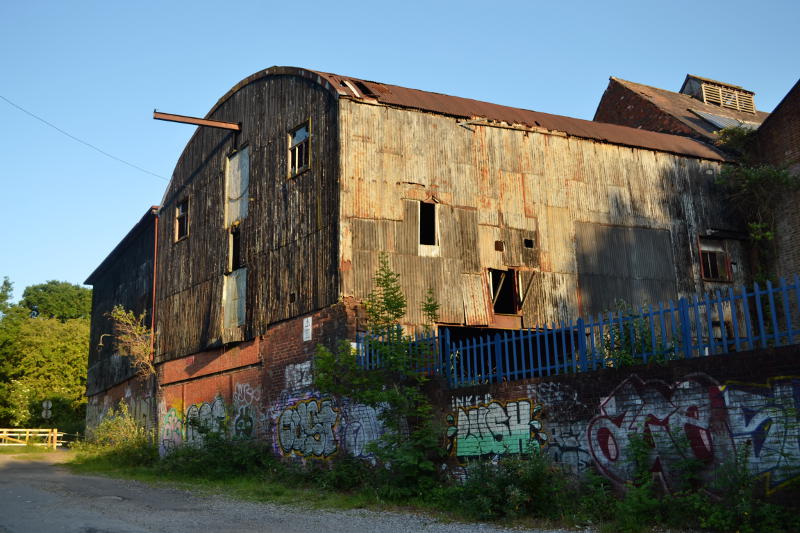 A derelict factory building