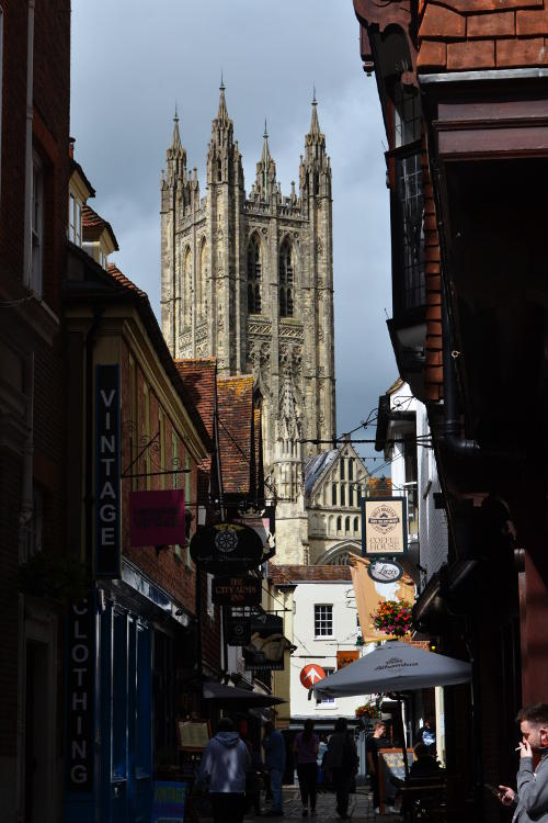 Canterbury Cathedral viewed between other buildings