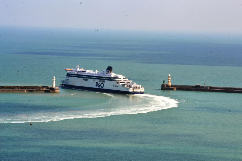 Aerial view of ferry leaving Dover harbour