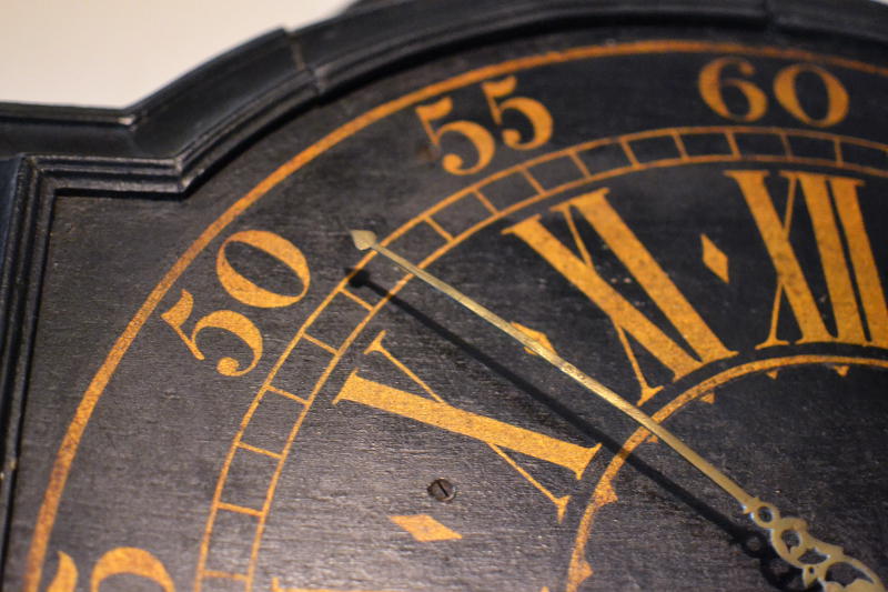 Close-up of a clock face with Roman numerals