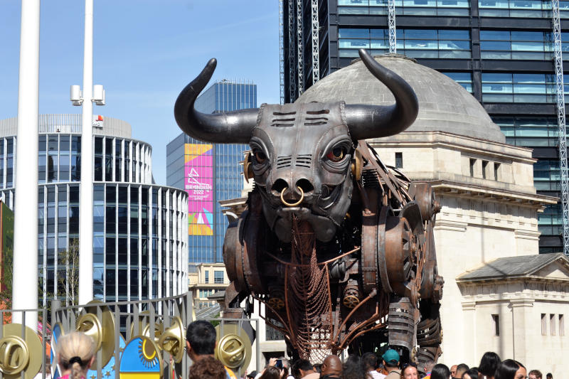 The raging bull on display in Birmingham city centre