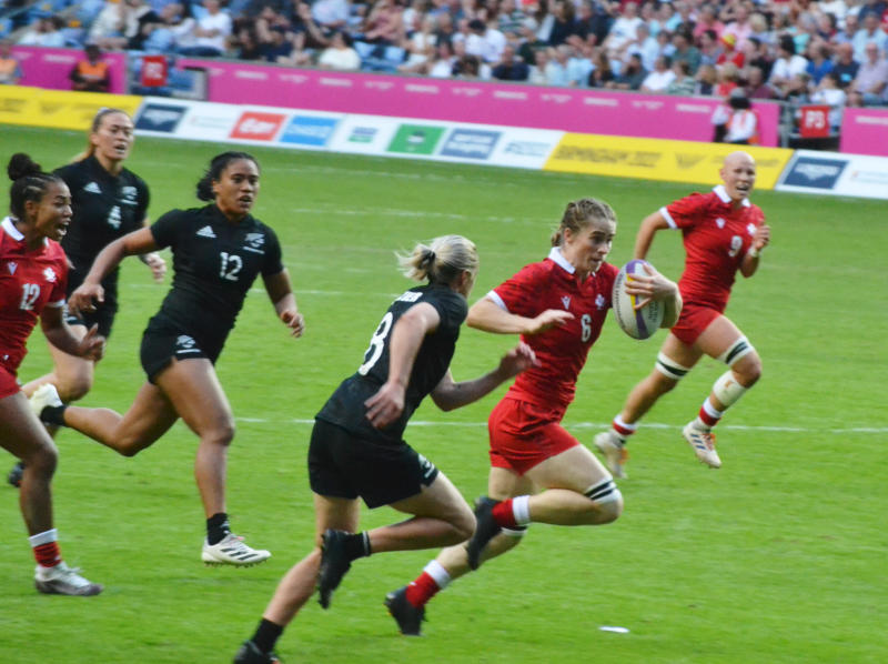 A dash for the try line in the rugby sevens